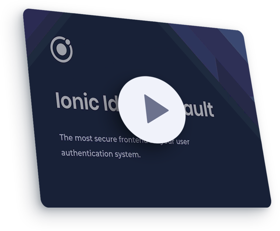 card with ionic logo and video play button hovering in front